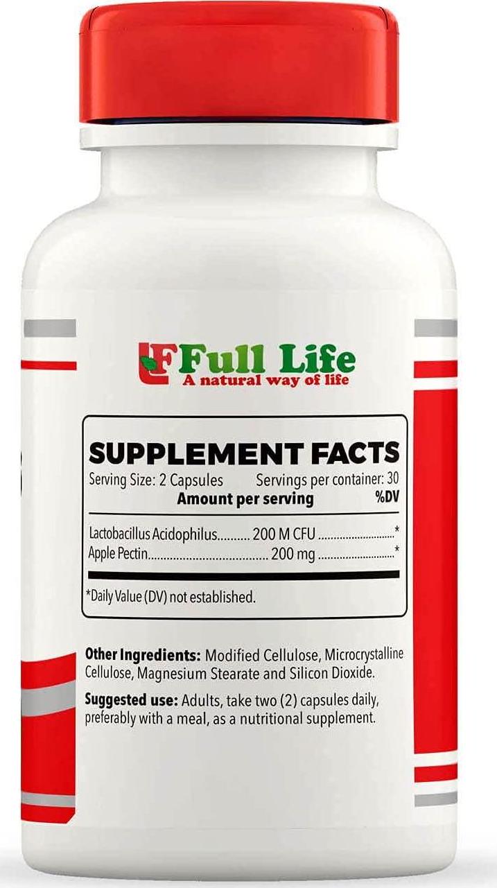 Full Life Daily Dietary Supplement - 200 Million CFU Lactobacillus Acidophilus with Pectin - Probiotic Food Supplement - Supports Healthy Immune System - Vegan and Gluten-Free - 60 Capsules
