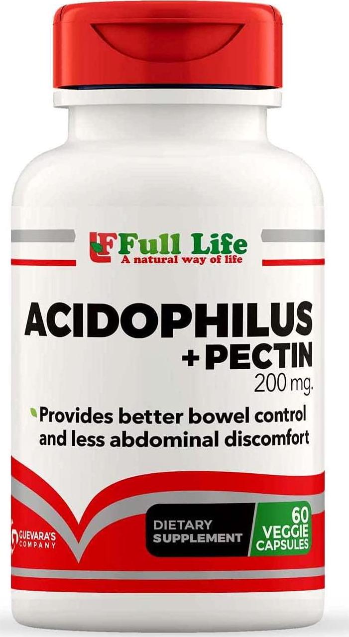 Full Life Daily Dietary Supplement - 200 Million CFU Lactobacillus Acidophilus with Pectin - Probiotic Food Supplement - Supports Healthy Immune System - Vegan and Gluten-Free - 60 Capsules