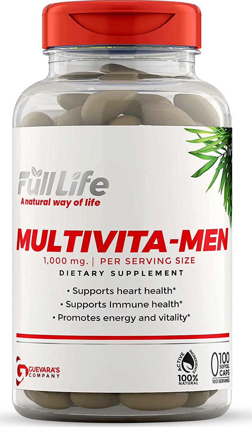 Full Life Multivita-Men Capsules - Supports Immune Health, Heart Health, Promotes Energy and Vitality - Multivitamin for Men - Dietary Supplement - 100 Capsules, 1000mg