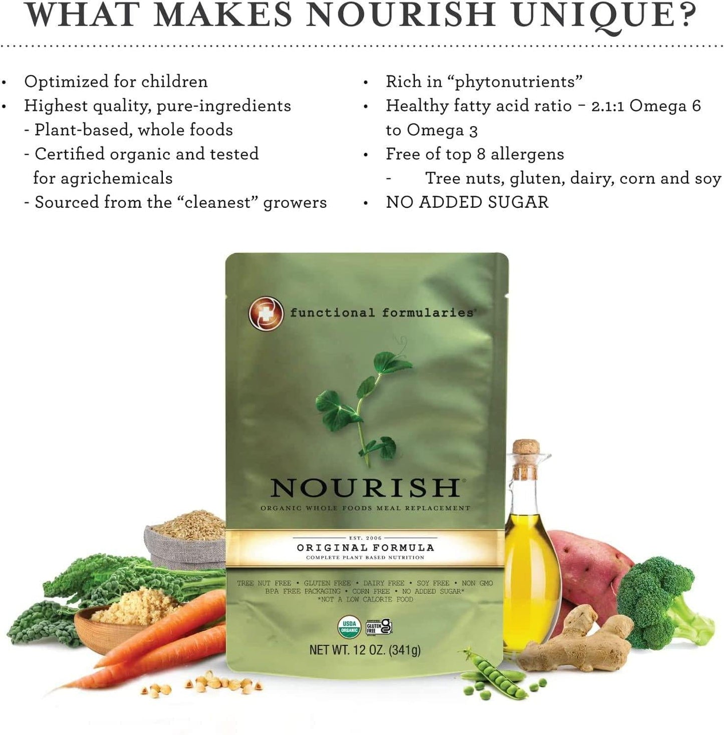 Functional Formularies Nourish Organic Tube Feeding Formula And Nutritional Meal Replacement Supplement, 12 Oz Pouch, Pack of 24