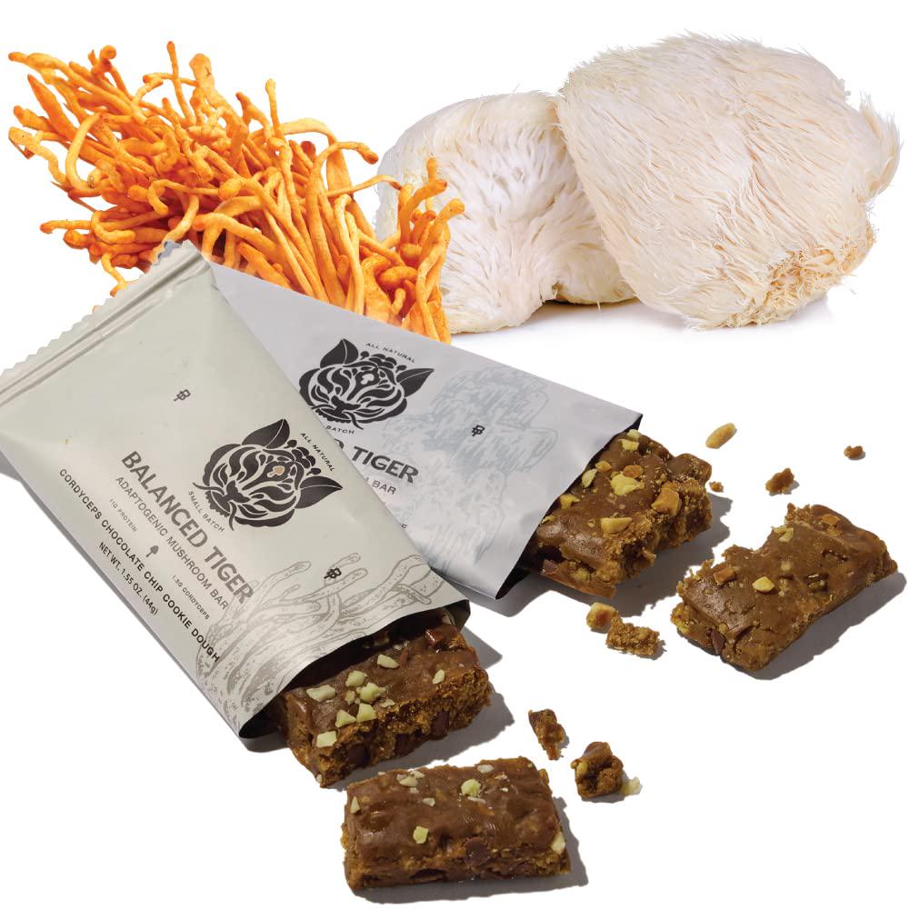 Functional Mushroom Protein Bars | Full Dose (1500mg) Lions Mane, Chaga, Reishi, or Cordyceps in Each Bar | Vegan Protein Bars, Nootropic, Adaptogens, Gluten Free Protein Bars, Mushroom Supplement, Superfoods Protein Bars | 4 Bar Sampler Pack