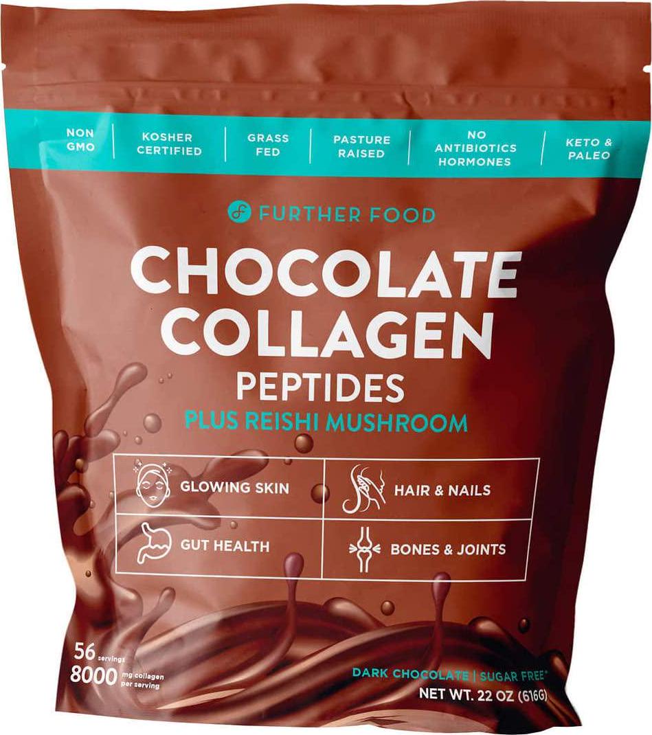 Further Food Chocolate Collagen Peptides Protein Powder Plus Reishi Mushroom
