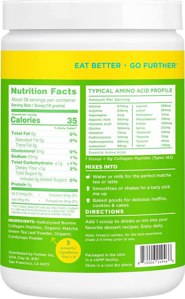 Further Food Matcha Collagen Peptides Supplement Powder - (28 Serve)