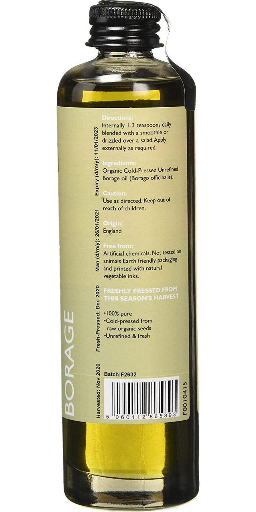 Fushi Borage (Starflower) Organic Oil 100ml Extra Virgin, Biodynamic Harvested Cold Pressed