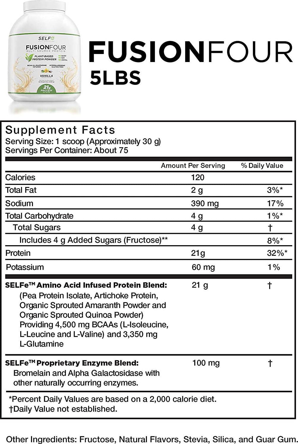 FusionFour Formerly NitroFusion Plant Based Protein Powder - Vegan Protein - Soy, Dairy and Gluten Free - Vanilla - 5lbs