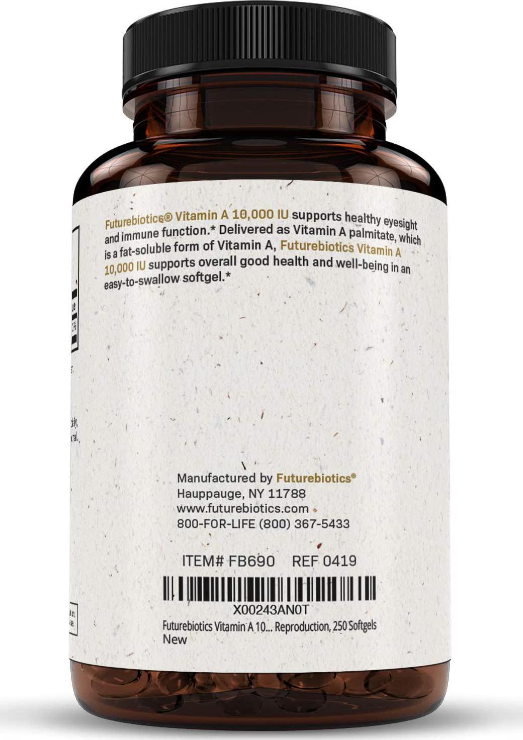 Futurebiotics Vitamin A 10,000 IU Premium Non-GMO Formula Supports Healthy Vision and Immune System and Healthy Growth and Reproduction, 250 Softgels