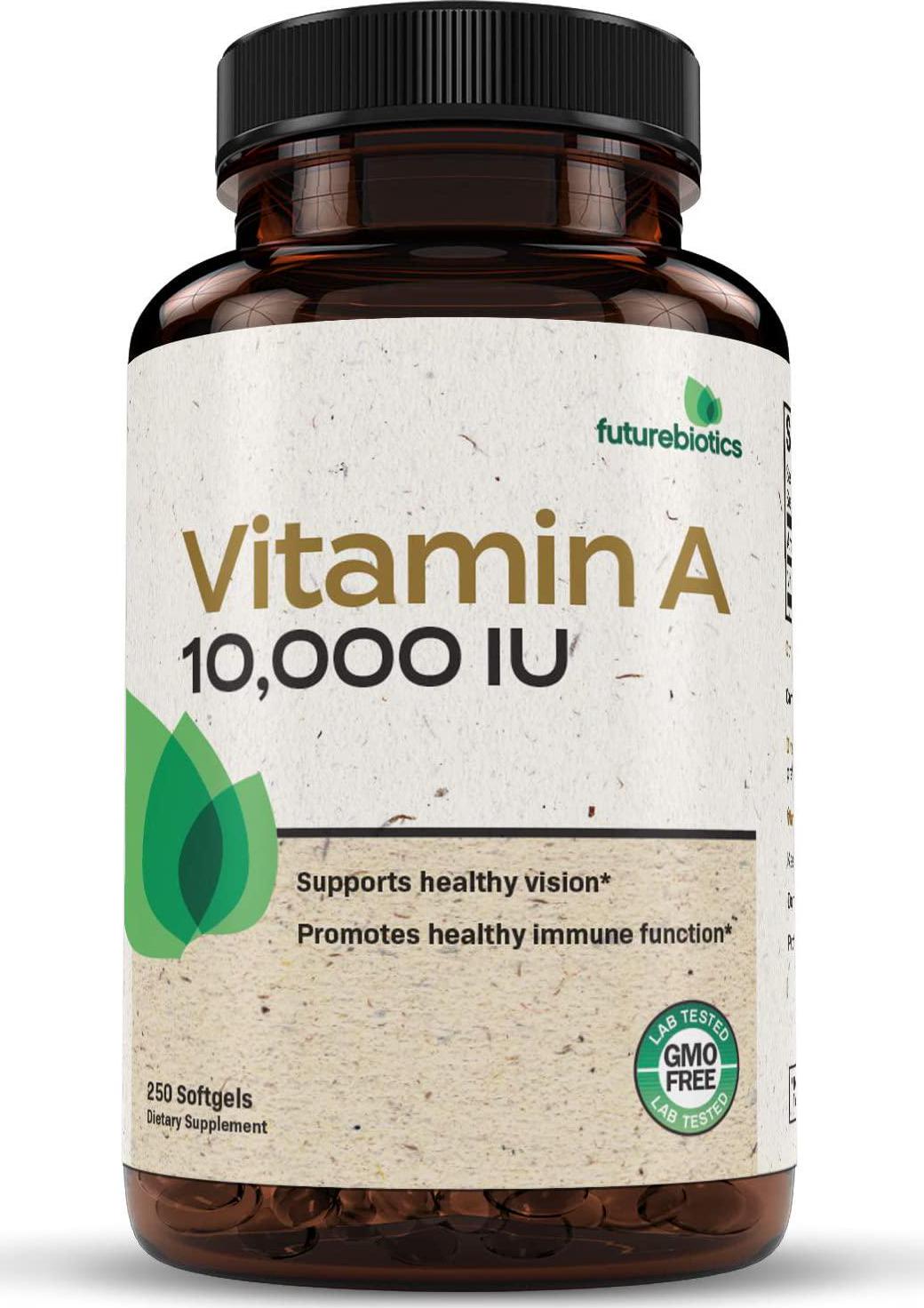 Futurebiotics Vitamin A 10,000 IU Premium Non-GMO Formula Supports Healthy Vision and Immune System and Healthy Growth and Reproduction, 250 Softgels