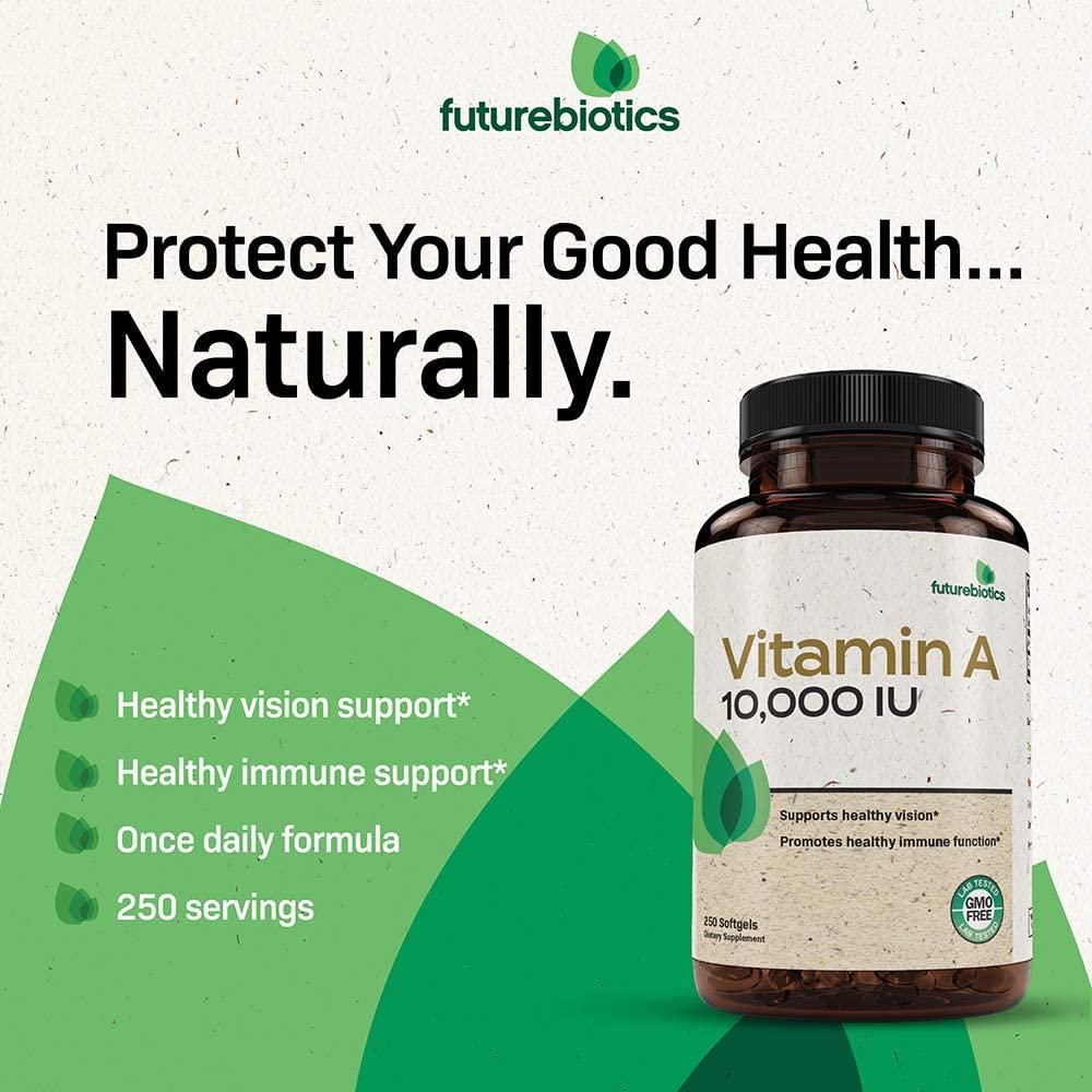 Futurebiotics Vitamin A 10,000 IU Premium Non-GMO Formula Supports Healthy Vision and Immune System and Healthy Growth and Reproduction, 250 Softgels