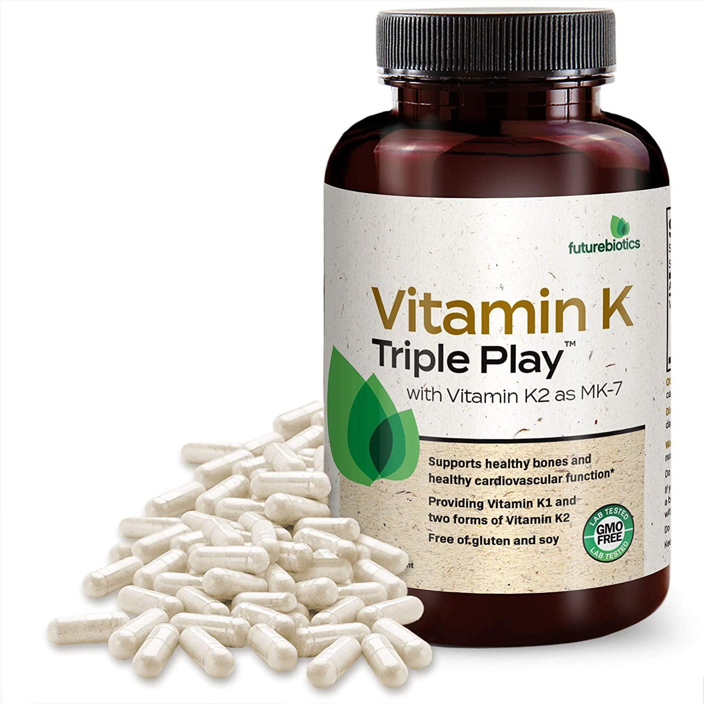 Futurebiotics Vitamin K Triple Play (Vitamin K2 MK7 / Vitamin K2 MK4 / Vitamin K1) Full Spectrum Complex Vitamin K Supplement, 90 Capsules