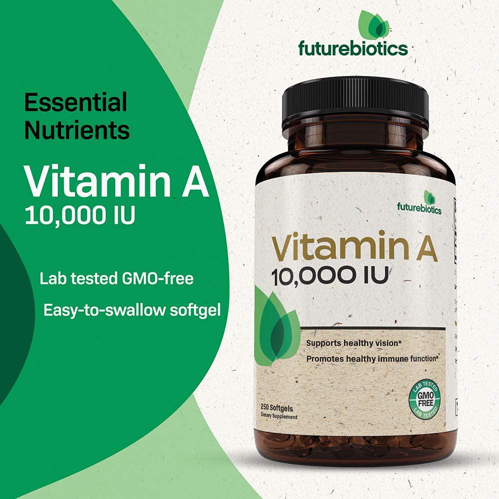 Futurebiotics Vitamin A 10,000 IU Premium Non-GMO Formula Supports Healthy Vision and Immune System and Healthy Growth and Reproduction, 250 Softgels