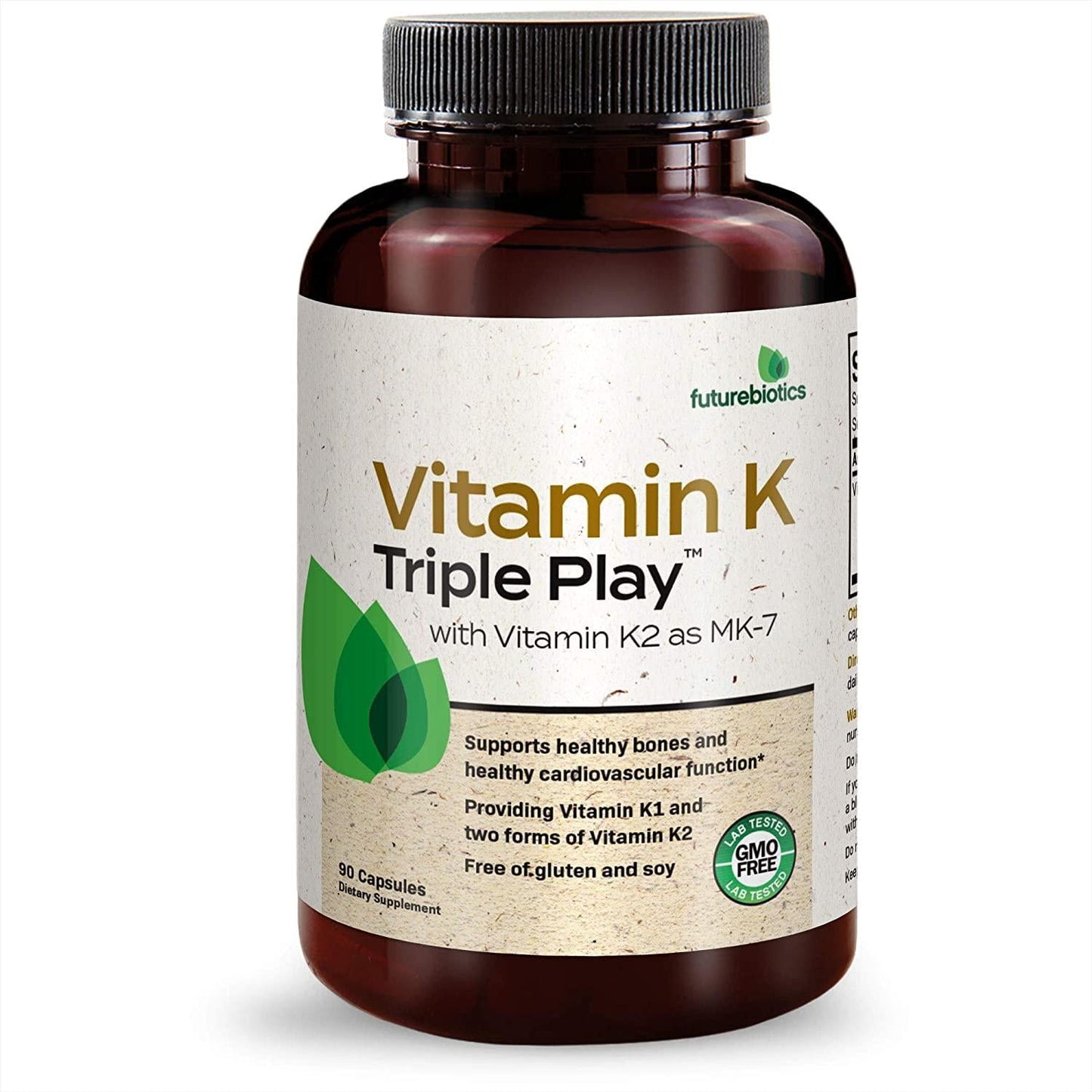 Futurebiotics Vitamin K Triple Play (Vitamin K2 MK7 / Vitamin K2 MK4 / Vitamin K1) Full Spectrum Complex Vitamin K Supplement, 90 Capsules