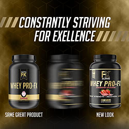 Fx Supps Whey Pro-FX Protein Powder Strawberry Flavored Shake | Post Workout Recovery Supplement for Men and Women | Boosts Strength and Muscle Growth | Great-Tasting Mix with Natural BCAA (2 Pounds)