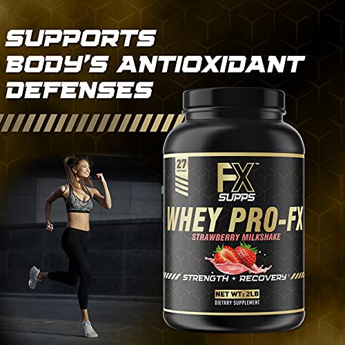 Fx Supps Whey Pro-FX Protein Powder Strawberry Flavored Shake | Post Workout Recovery Supplement for Men and Women | Boosts Strength and Muscle Growth | Great-Tasting Mix with Natural BCAA (2 Pounds)
