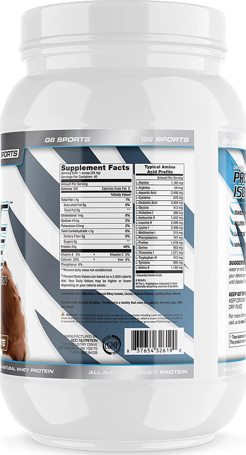 G6 Sports Nutrition Prolific Isolate All Natural Whey Protein Isolate (Gluten Free, Lactose Free, Stevia Sweetened, 25g Protein, 100 Calories) 2.5lb Jar Chocolate
