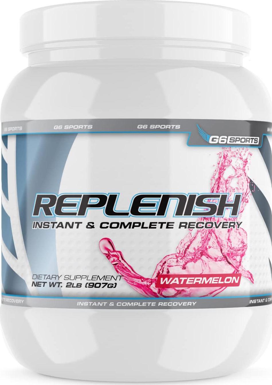 G6 Sports Nutrition Replenish Instant and Complete Recovery (Post Workout Formula, 11g of BCAAs and EAAs, 20g Whey Protein, 1000mg Creatine MagnaPower, Zero Refined Sugars) – 2lb Jar – Watermelon
