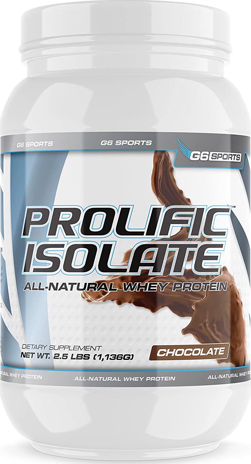 G6 Sports Nutrition Prolific Isolate All Natural Whey Protein Isolate (Gluten Free, Lactose Free, Stevia Sweetened, 25g Protein, 100 Calories) 2.5lb Jar Chocolate