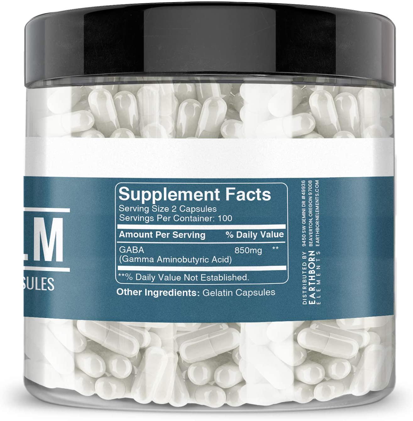 GABA Gamma Aminobutyric Acid, 200 Capsules, 850 mg Serving, Gluten-Free, Made in The USA, No Additives or Fillers, Lab-Tested for Purity, Satisfaction Guaranteed