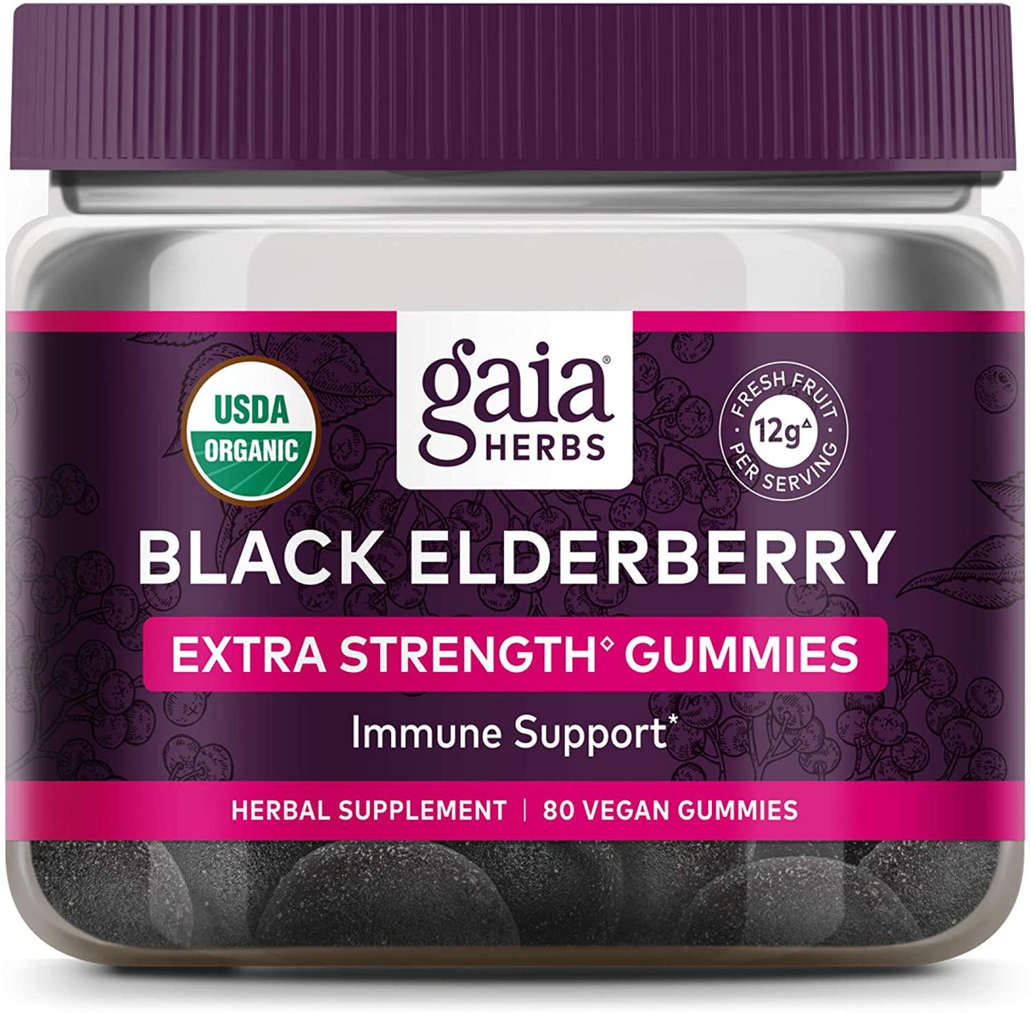 GAIA HERBS Organic Extra Strength Elderberry Gummies, 80 CT