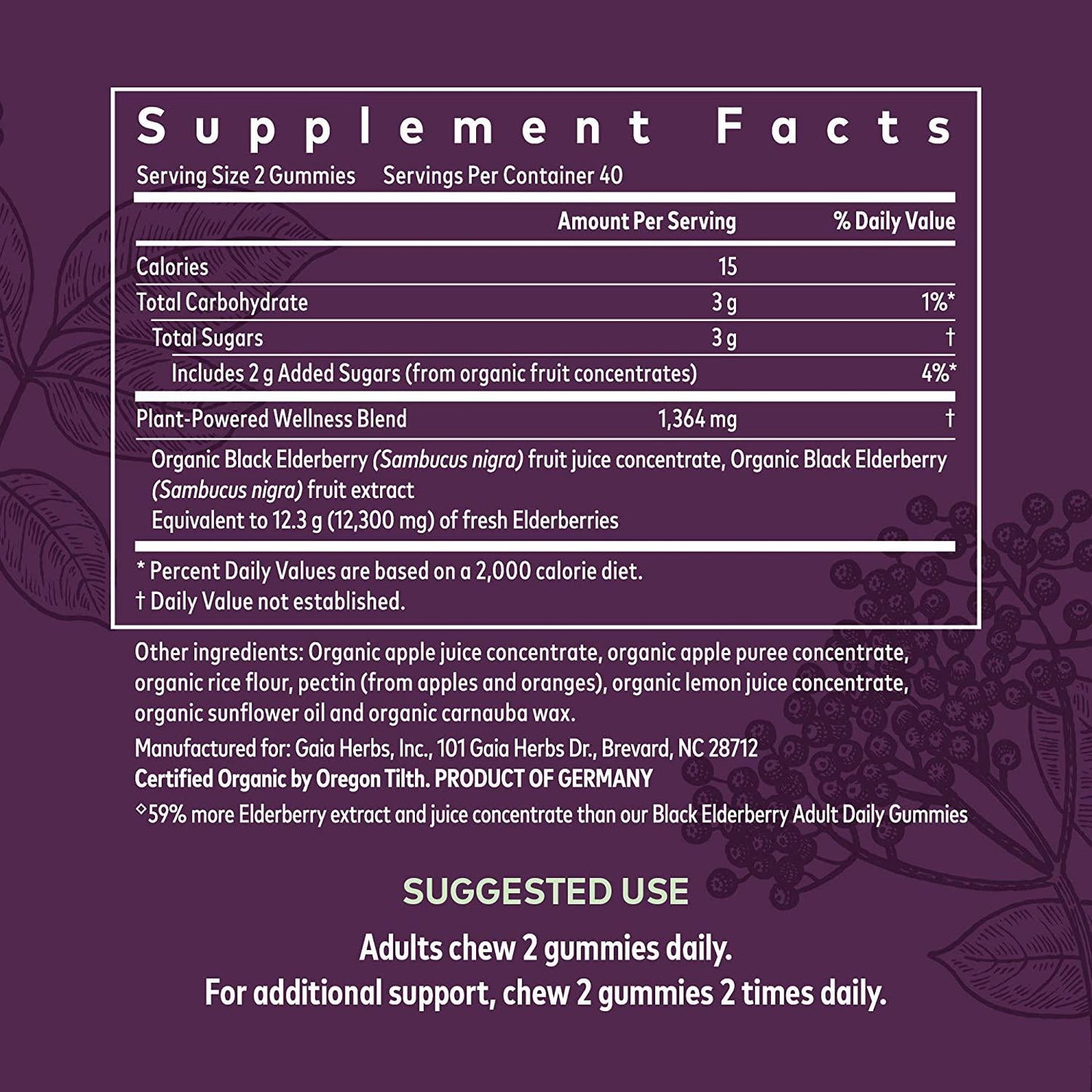 GAIA HERBS Organic Extra Strength Elderberry Gummies, 80 CT