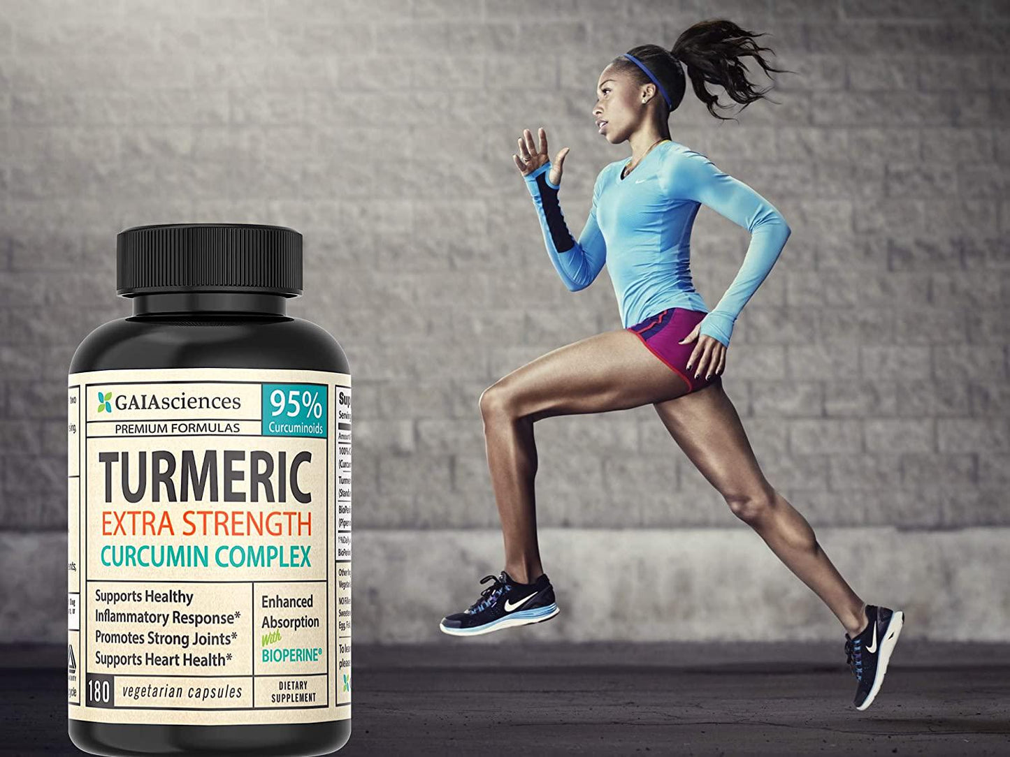 GAIA Sciences Turmeric Curcumin Bioperine 180ct 2100mg 95% Standardized Best Absorption Black Pepper Extract, Anti-Inflammatory, Joint Pain Relief, Immune System Liver Detox Booster, Organic Capsules