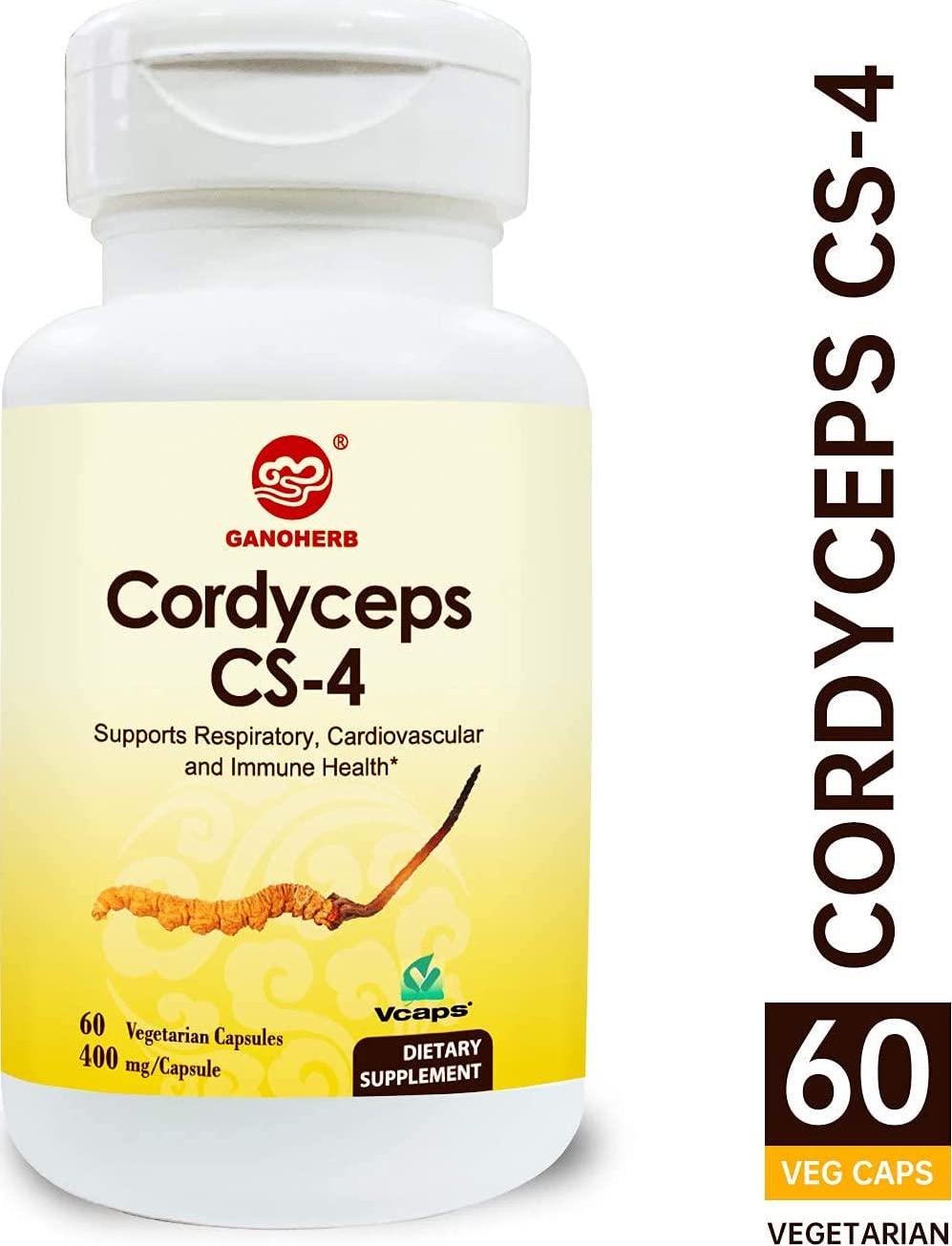 GANOHERB Cordyceps CS-4 800mg 60 Vegetarian Capsules (Non-GMO and Gluten Free) Cordyceps Sinensis Immunity Supplement, Energy and Immune Health Support.