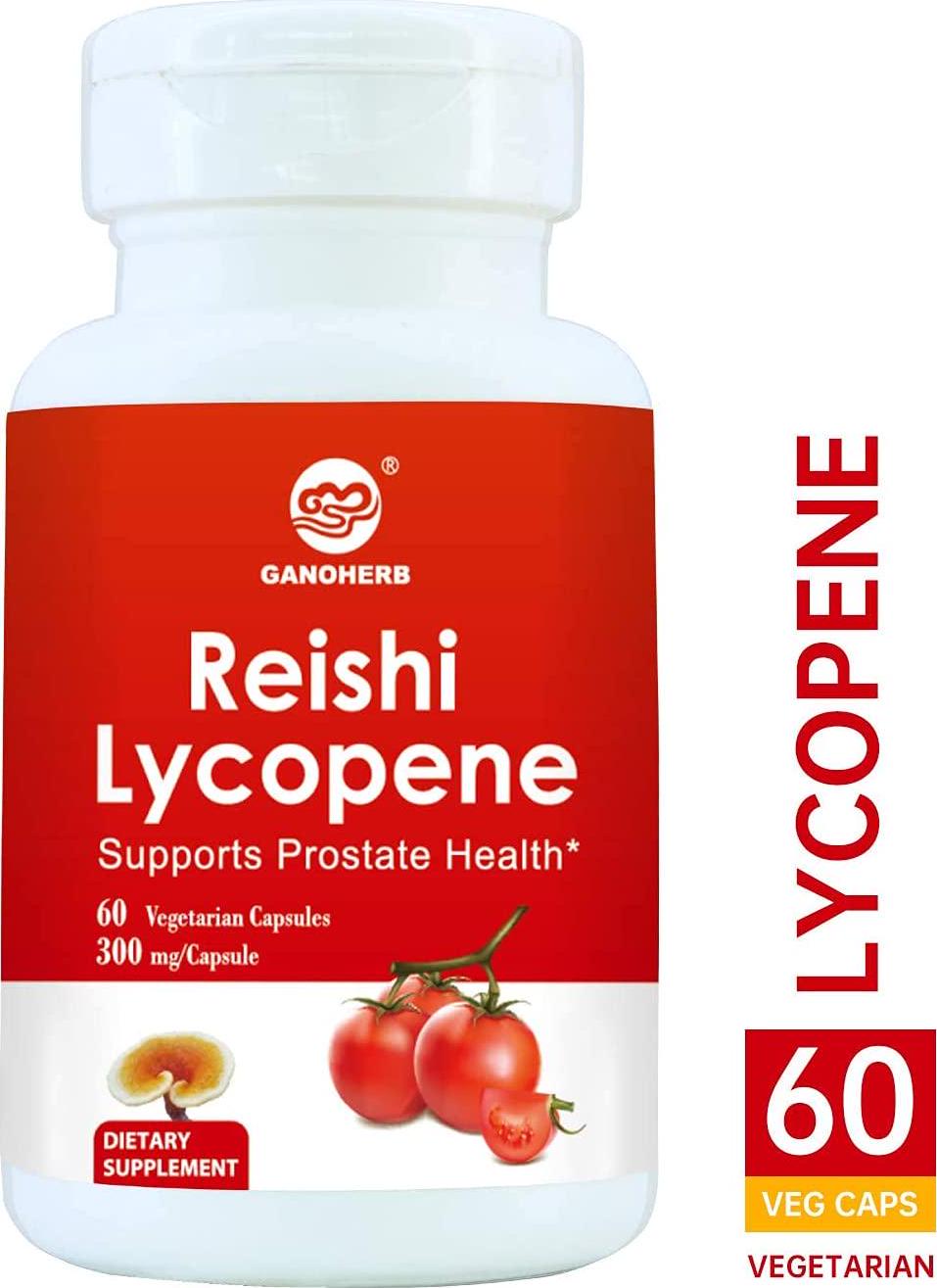GANOHERB Reishi Lycopene 300Mg 60 Vegan Capsules (Non-GMO and Gluten Free) Natural Tomato with Organic Reishi Mushroom Spore Great for Health.
