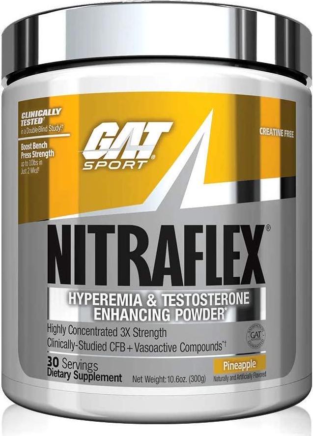GAT Clinically Tested Nitraflex, Testosterone Enhancing Pre Workout, Pineapple, 300 Gram