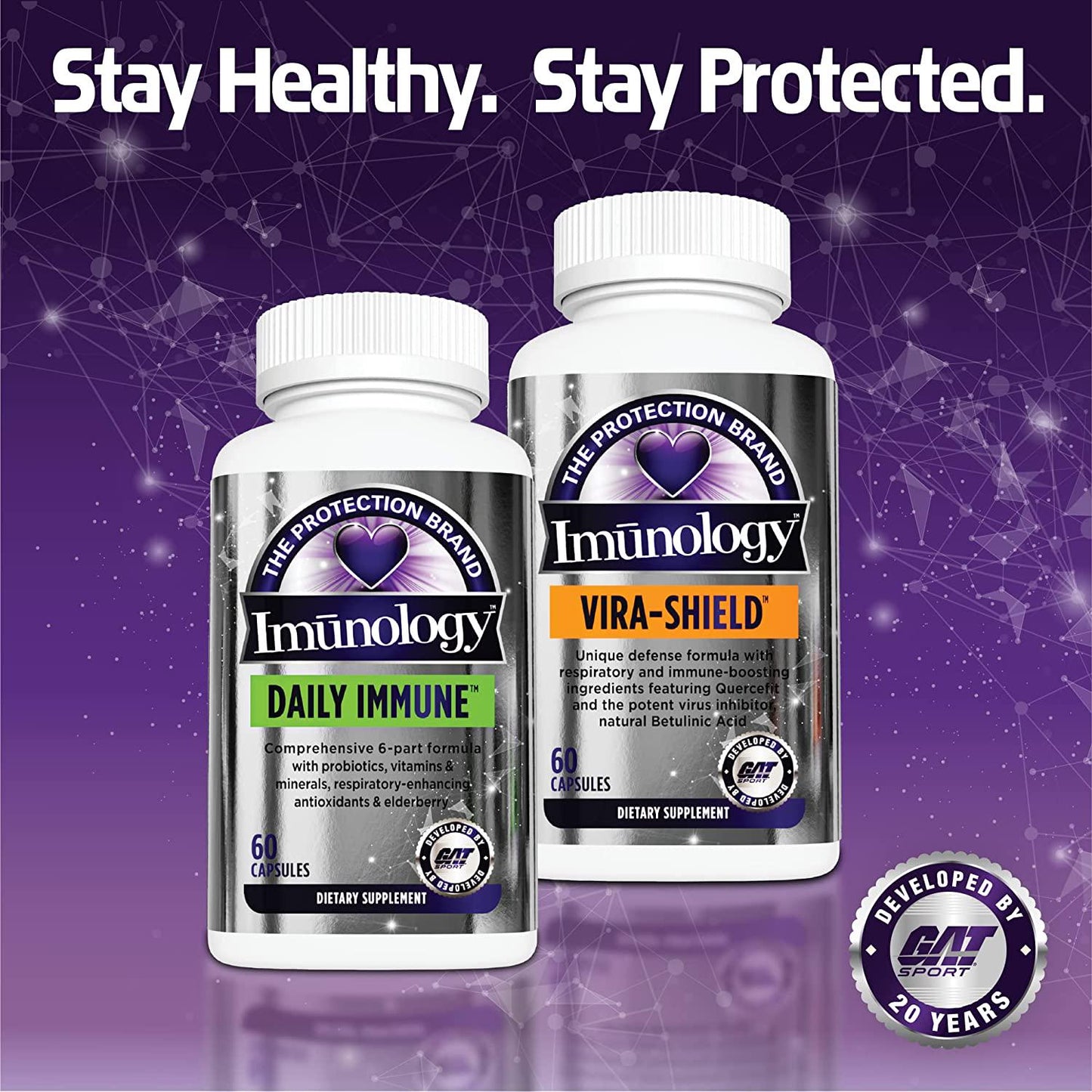 GAT Sport Daily Immune - Natural Healthy Immune Support with Elderberry, Zinc and Probiotics, 60 Capsules