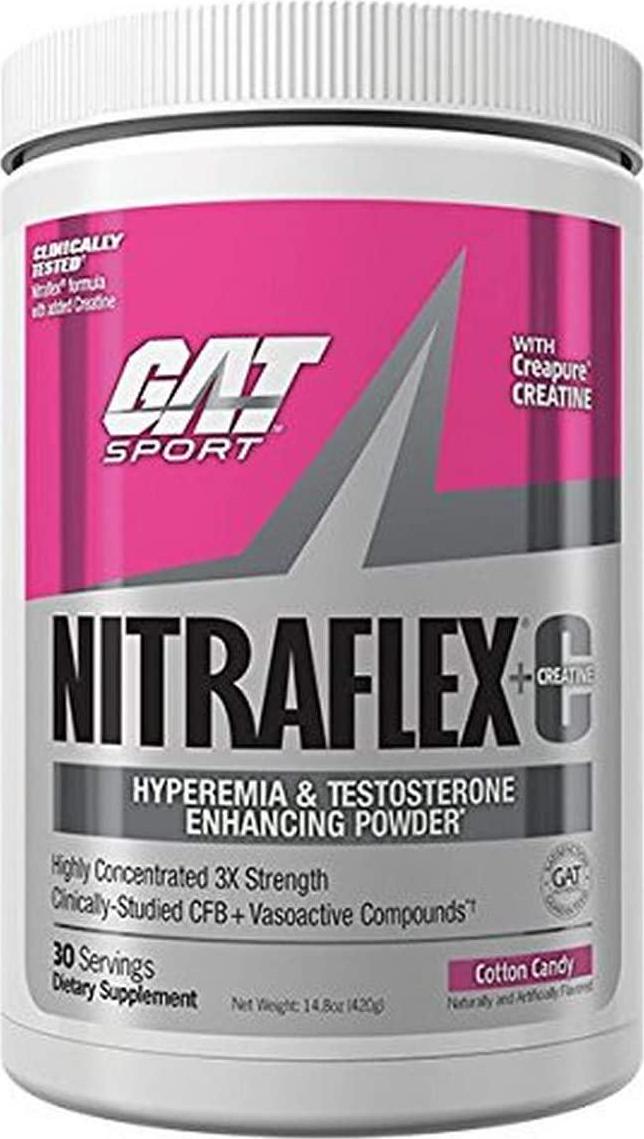 GAT Sport Nitraflex +C 30 Serve Pre-Workout Formula, Cotton Candy, 14.80 Oz.