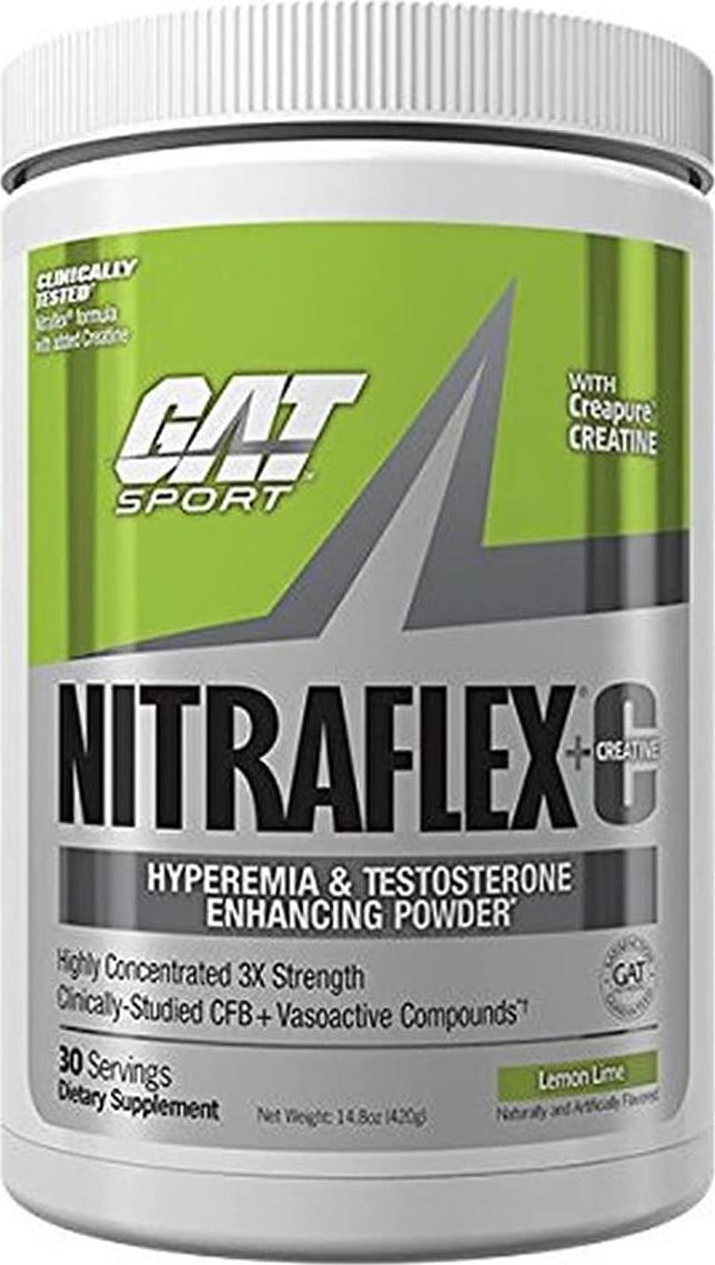 GAT Sport Nitraflex +C 30 Serve Pre-Workout Formula, Lemon Lime, 14.80 Oz.