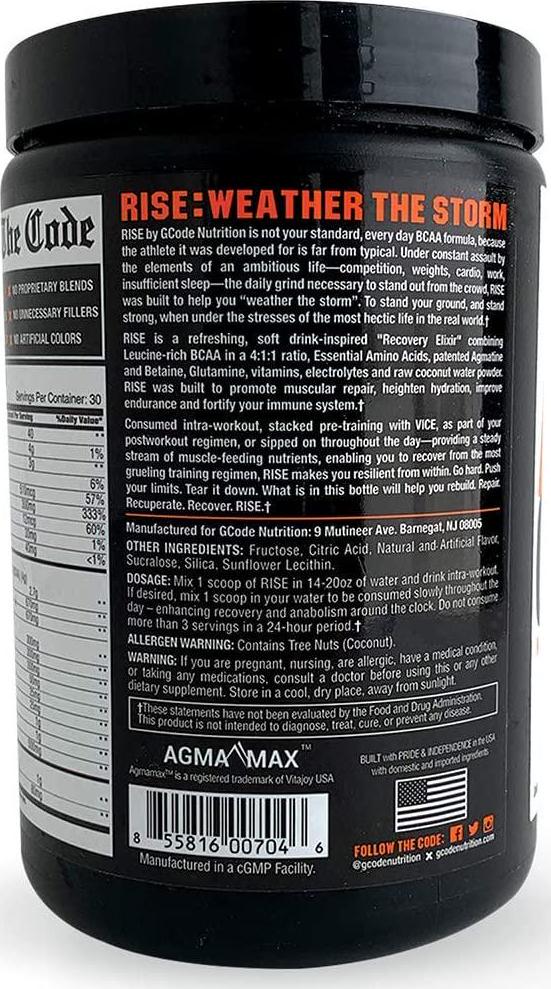 GCode Rise Relentless Aminos (Invincible Iced Tea) Recovery Elixir for Muscle Recovery, Electrolytes and Hydration- 30 Servings
