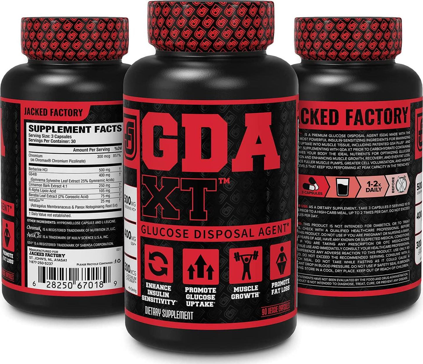GDA XT Glucose Disposal Agent - Nutrient Partitioning Supplement, Glucose Support w/ GS4, Chromax Chromium, Berberine, More - Powerful Muscle Builder and Body Recomposition Agent - 60 Veggie Capsule