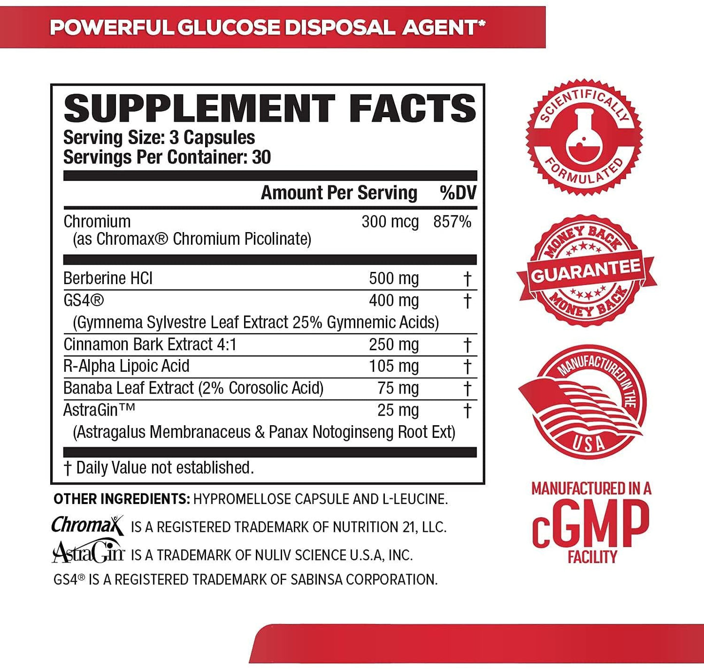 GDA XT Glucose Disposal Agent - Nutrient Partitioning Supplement, Glucose Support w/ GS4, Chromax Chromium, Berberine and More - Powerful Muscle Builder and Body Recomposition Agent - 90 Veggie Capsules