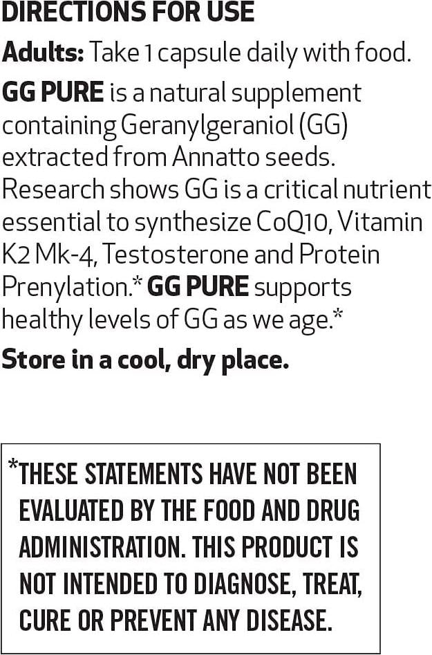 GG Pure | Dietary Supplement for Statin Drug Users | Supports Healthy Aging and Counters The Effects of Medications | 30 Capsules