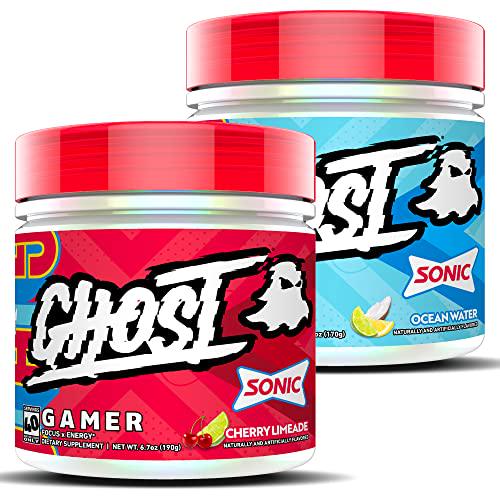 GHOST Gamer Sonic Bundle: Energy and Focus Support Formula - Ocean Water and Cherry Limeade