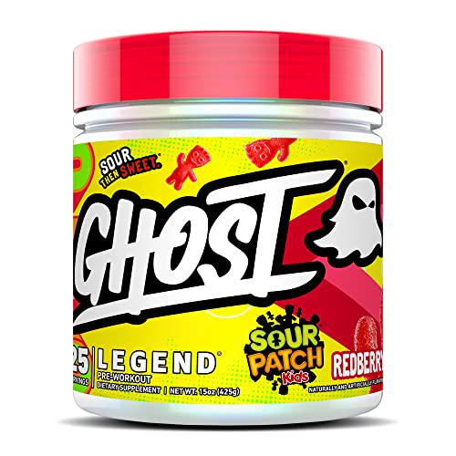 GHOST Legend Pre-Workout Energy Powder, Sour Patch Kids Redberry - 25 Servings - Caffeine, L-Citrulline, and Beta Alanine Blend for Energy Focus and Pumps - Free of Soy, Sugar and Gluten, Vegan