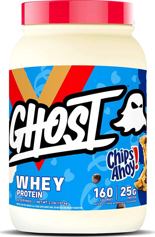 GHOST WHEY Protein Powder, Chips Ahoy! - 2lb, 25g of Protein - Whey Protein Blend - ­Post Workout Fitness and Nutrition Shakes, Smoothies, Baking and Cooking - Cookie Pieces Inside