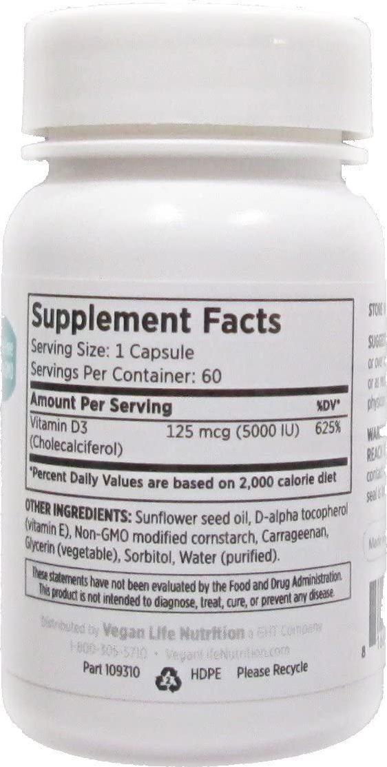 GHT Vegan Life Vitamin D3-5000 IU - 60 Softgel Capsules