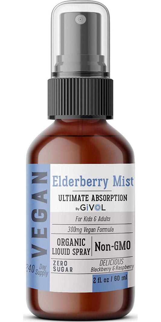GIVOL (by Logic Remedy) Organic Elderberry Mist-Sambucus Nigra (Extra Strength) Liquid Extract for Kids and Adults - Immune Boost - High Flavonoid Levels - Vegan- Easy Absorption - Non-GMO - 2 oz