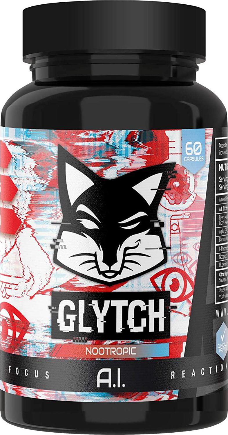 GLYTCH A.I Nootropic | Brain Pills for Gamers, Students, Esports | Enhance Reaction, Alertness, Mental Clarity, Concentration, Motivation | Unique Tri-Shroom Blend Made in The USA | 60 Capsules