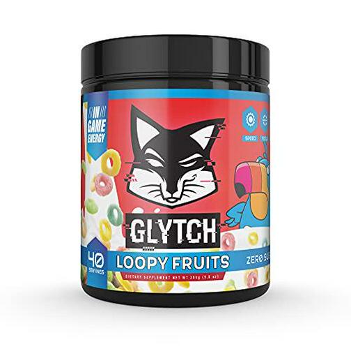GLYTCH Gaming Energy Supplement Powder | Gamer and Esports Drink Mix for Increased Focus, Stamina, Memory, and Processing Speed | Sugar Free with Vitamins (Loopy Fruits Flavor - 40 Servings)