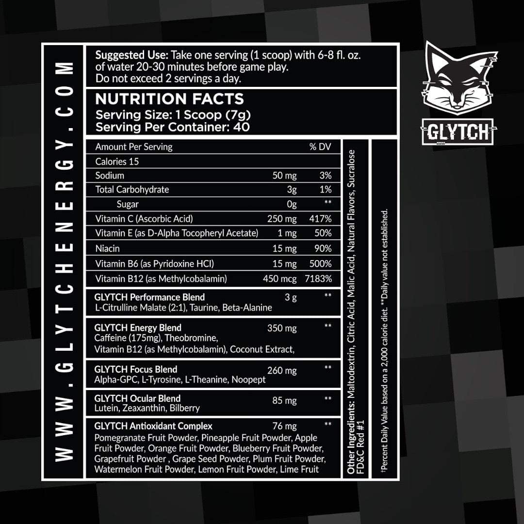 GLYTCH Gaming Energy Supplement Powder | Gamer and Esports Drink Mix for Increased Focus, Stamina, Memory, and Processing Speed | Sugar Free with Vitamins (Rainbow Magik Flavor - 40 Servings)