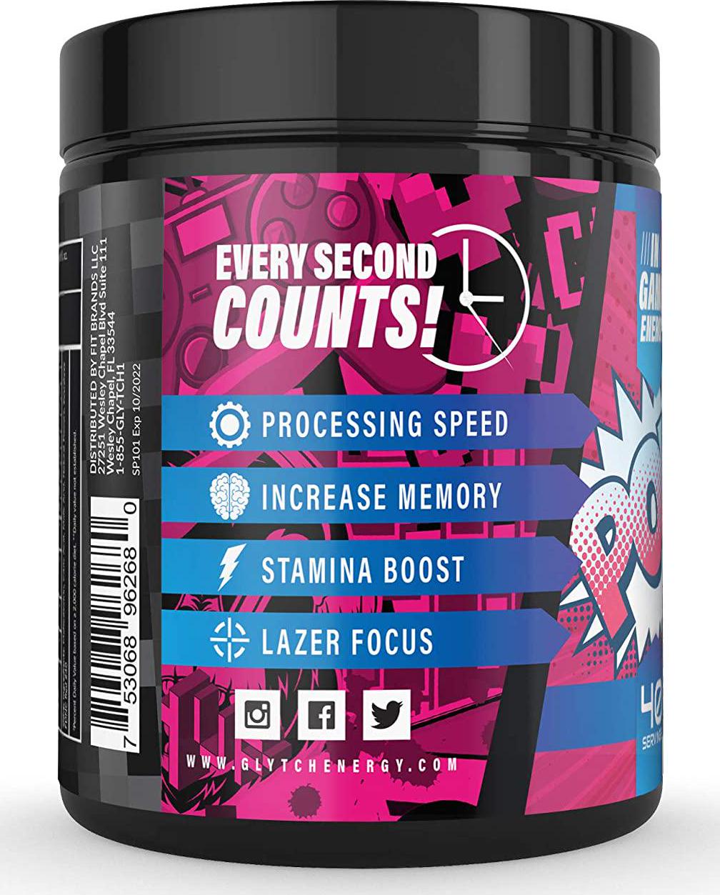 GLYTCH Gaming Energy Supplement Powder | Gamer and Esports Drink Mix for Increased Focus, Stamina, Memory, and Processing Speed | Sugar Free with Vitamins (Sucker Punch Flavor - 40 Servings)