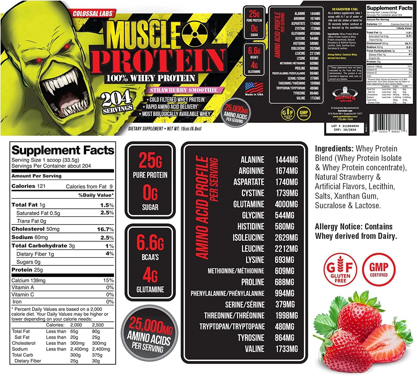 GL Colossal Labs Monster Muscle Protein (12 Pound (Pack of 1), Strawberry)