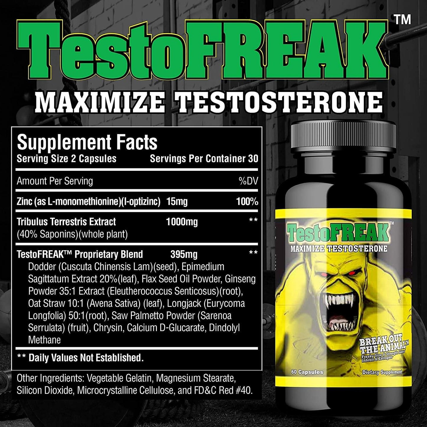 GL TestoFREAK - 100% Natural Testosterone Booster for Size and Strength Gains - Inhibits DHT and Estrogen - Supports Muscle Growth and Recovery - Stimulant Free Made in The U.S.A. Supplement