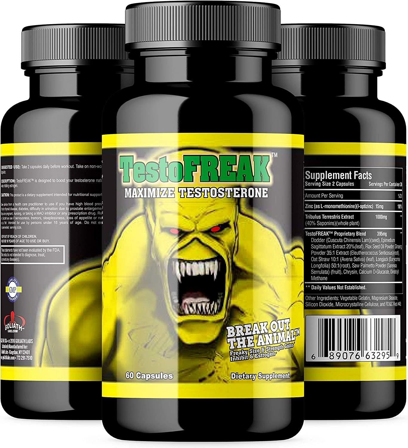 GL TestoFREAK - 100% Natural Testosterone Booster for Size and Strength Gains - Inhibits DHT and Estrogen - Supports Muscle Growth and Recovery - Stimulant Free Made in The U.S.A. Supplement
