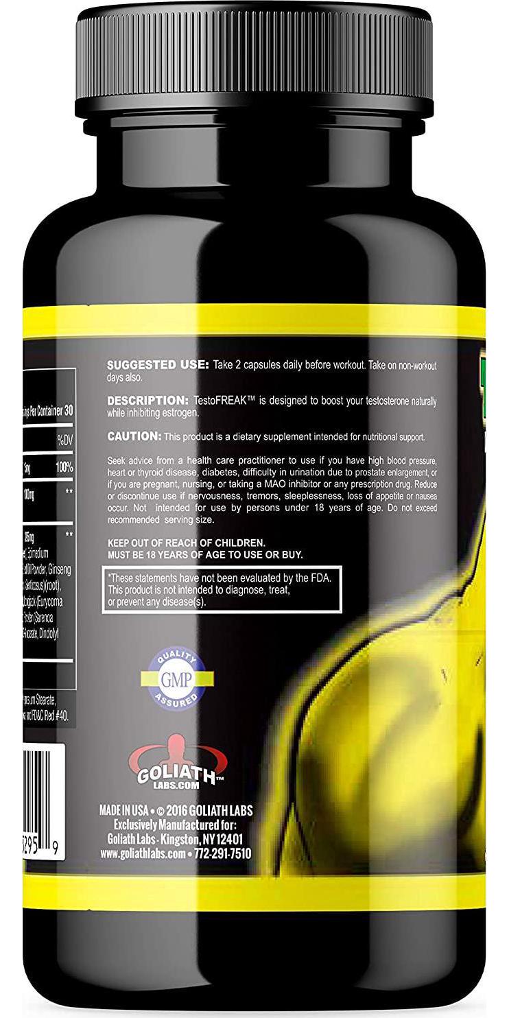 GL TestoFREAK - 100% Natural Testosterone Booster for Size and Strength Gains - Inhibits DHT and Estrogen - Supports Muscle Growth and Recovery - Stimulant Free Made in The U.S.A. Supplement
