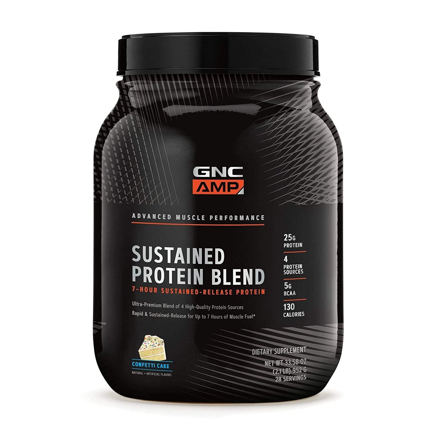 GNC AMP Sustained Protein Blend| Targeted Muscle Building and Exercise Formula | 4 High-Quality Protein Sources with Rapid and Sustained Release | Gluten Free |28 Servings | Confetti Cake