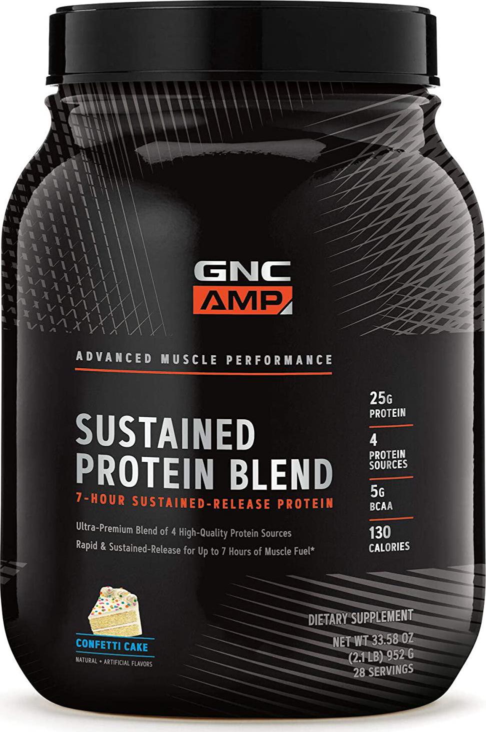 GNC AMP Sustained Protein Blend - Confetti Cake, 28 Servings, High-Quality Protein Powder for Muscle Fuel*