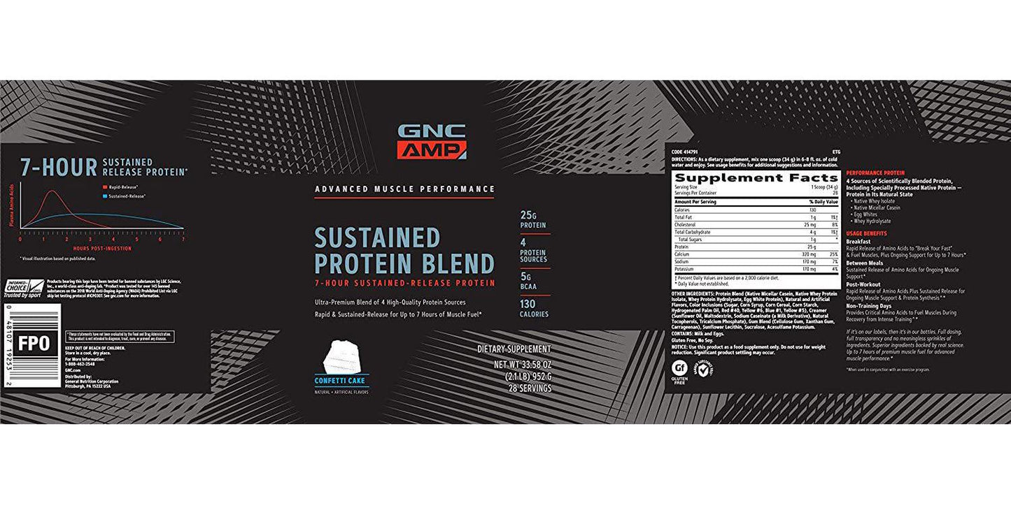 GNC AMP Sustained Protein Blend - Confetti Cake, 28 Servings, High-Quality Protein Powder for Muscle Fuel*
